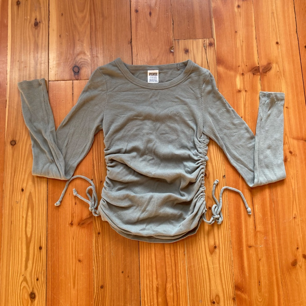 Victoria Secret Pink Sage Green Ruched waffle knit shirt